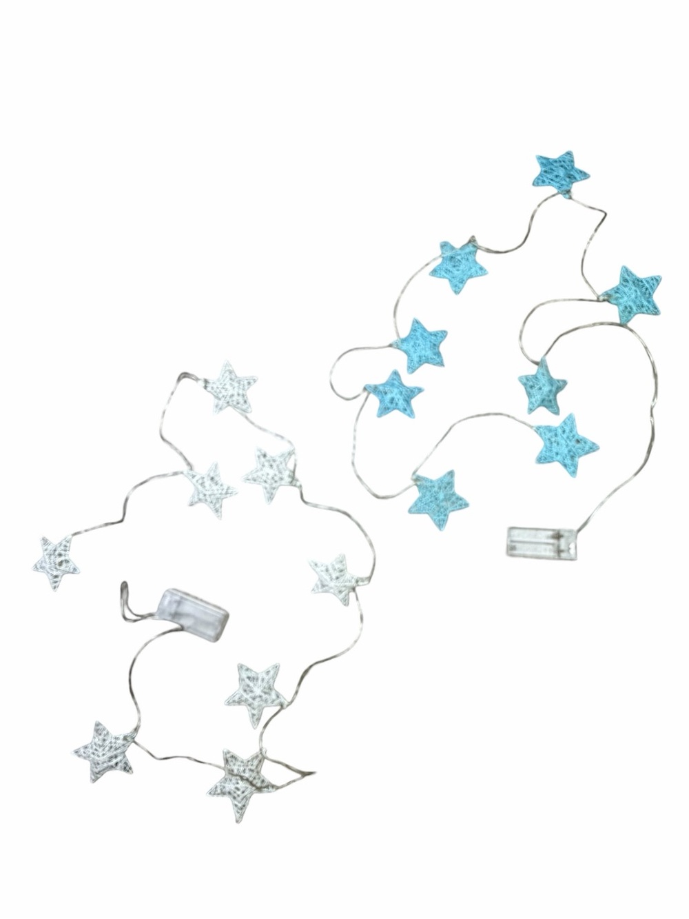 Set of 2 Boutique Blue & White Woven Star Battery Operated Fairy String Lights